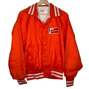Vintage Fram Autolite Men's M Snap front Jacket Orange Admiral Sportswear